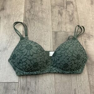 Aerie Sunnie Wireless‎ Lightly Lined Bra 36D Green Floral Adjustable Straps